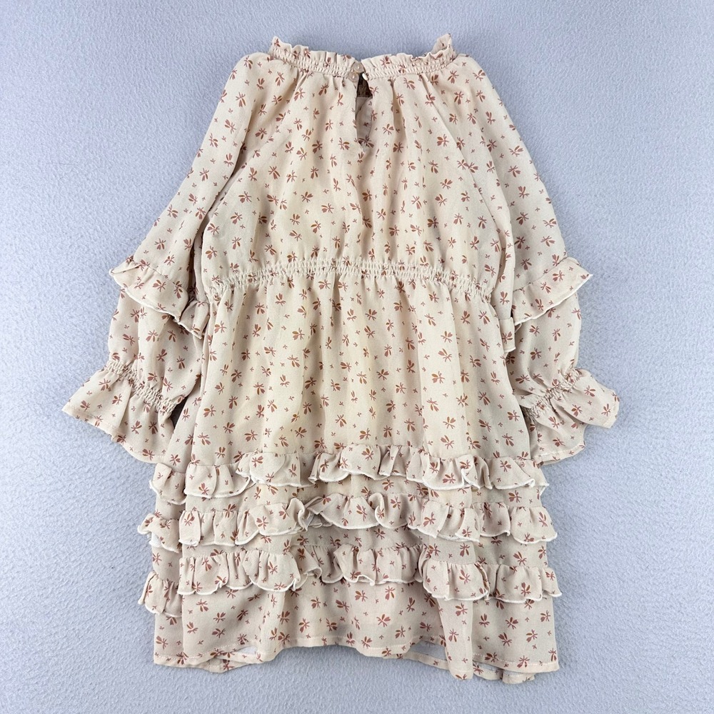 Noralee Floral Ruffle Dress Girls 4 Beige Boho Tiered Smocked Long Sleeve - Picture 5 of 8